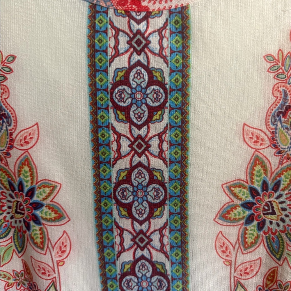 New Directions Floral Boho Peasant blouse bell split sleeves size medium - Picture 2 of 12